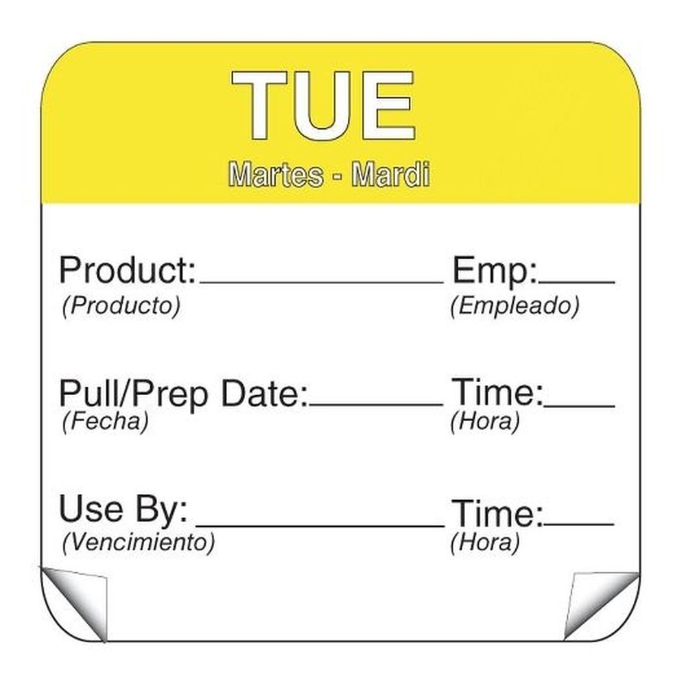 Daymark ToughMark 2 x 2 inch Tuesday Day of the Week Shelf Life Label, 500 count - 12 per case