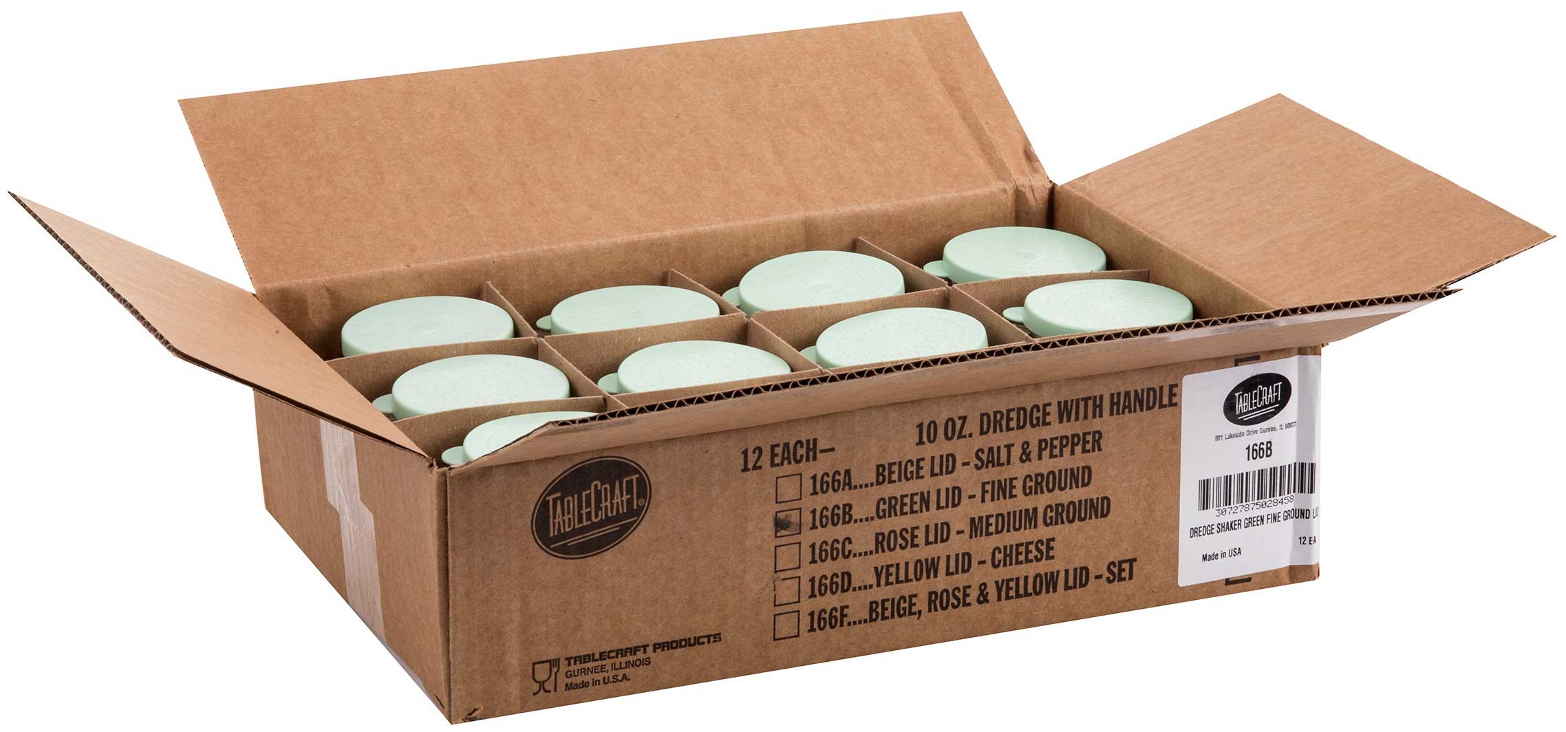 Tablecraft Fine Ground Dredge Shaker with Green Lid -- 12 per case