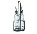 Tablecraft Gemelli Collection 8.5 Ounce Green Tinted Glass Pourer Bottles with Black Powder Coated Metal Rack, 4.75 x 3.5 x 12 inch -- 6 per case