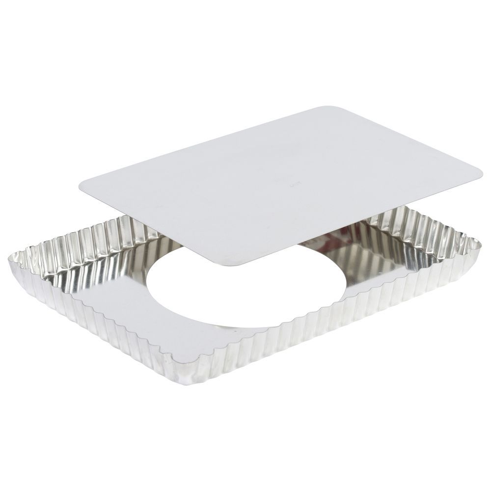 Gobel Tin Plate Rectangular Fluted Tart Mold With Removable Bottom, 10.8 Inch Length X 7.7 Inch W X 1 Inch Height Cavity