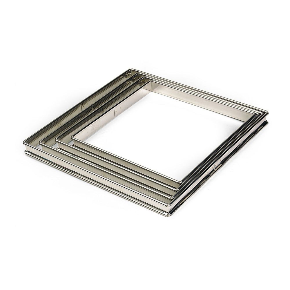 Gobel Stainless Steel Square Tart Ring With Rolled Edges, 20 X 20 X 2 Centimeter
