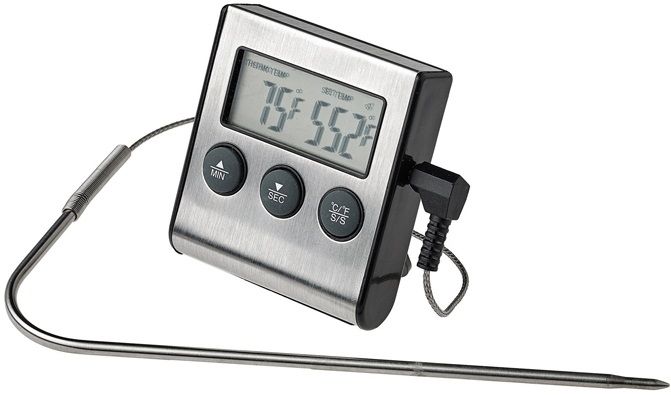 Winco Digital Roasting Thermometer With Timer And Probe, 6 Inch Probe -- 24 Per Case