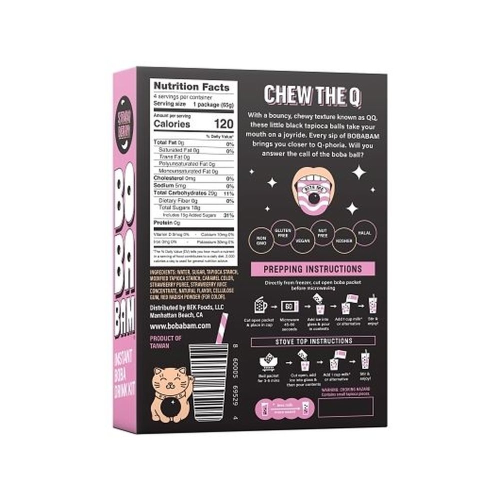Bobabam Strawberry Instant Boba Drink Kit, 9.2 Ounce - 6 per case