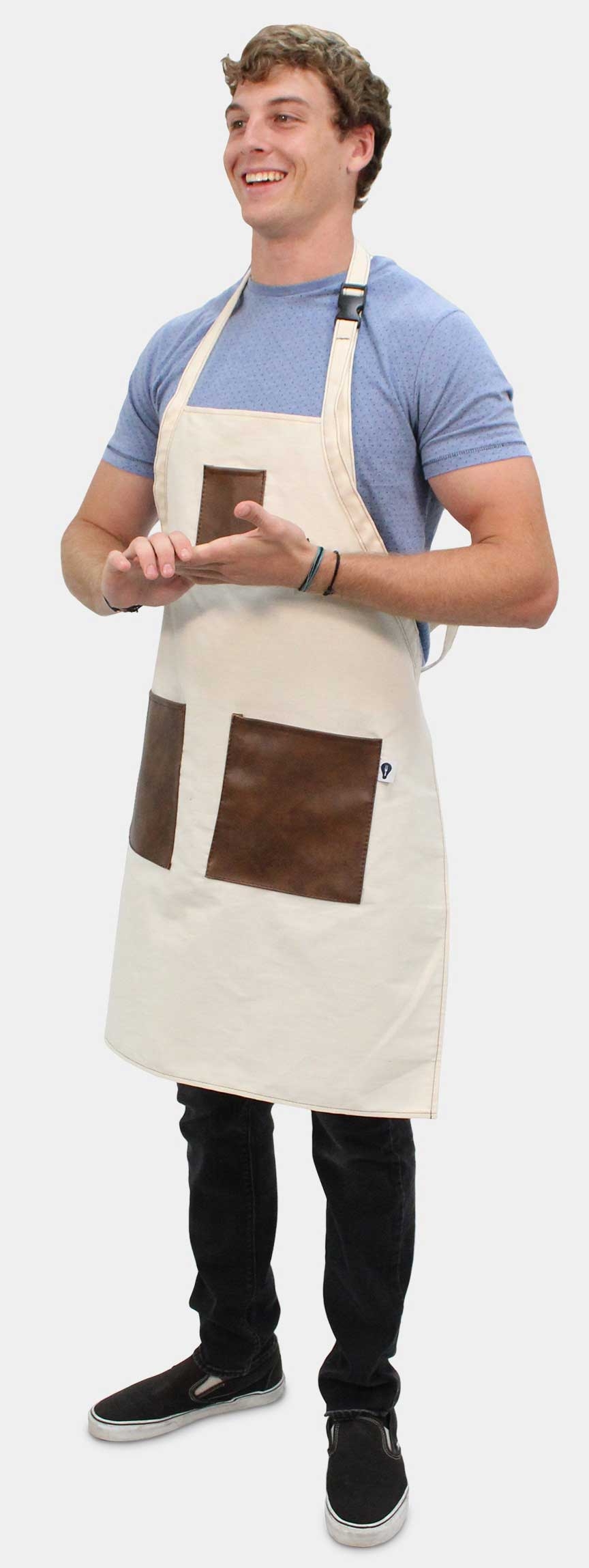 Intedge Beige/Brown Artisan Canvas with Contrasting Accents 3-Pocket Bib Apron