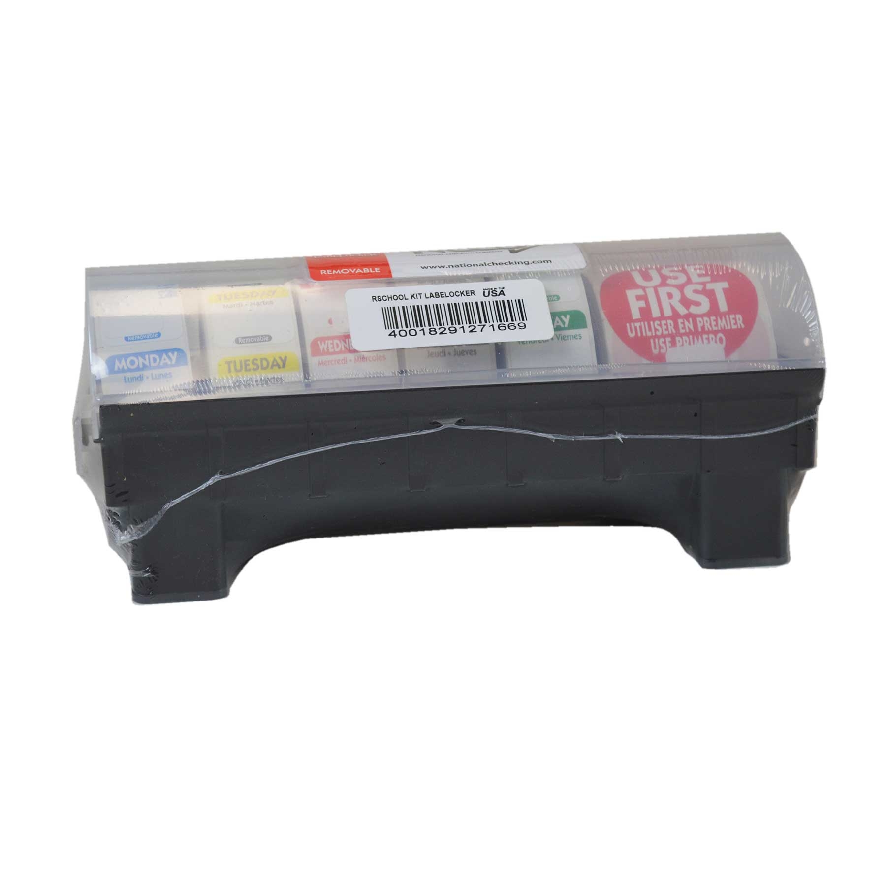 National Checking Labelocker Durable Plastic Dispenser with 1 Roll of Monday Thru Friday Removable Labels and 1 Roll RUF2R.