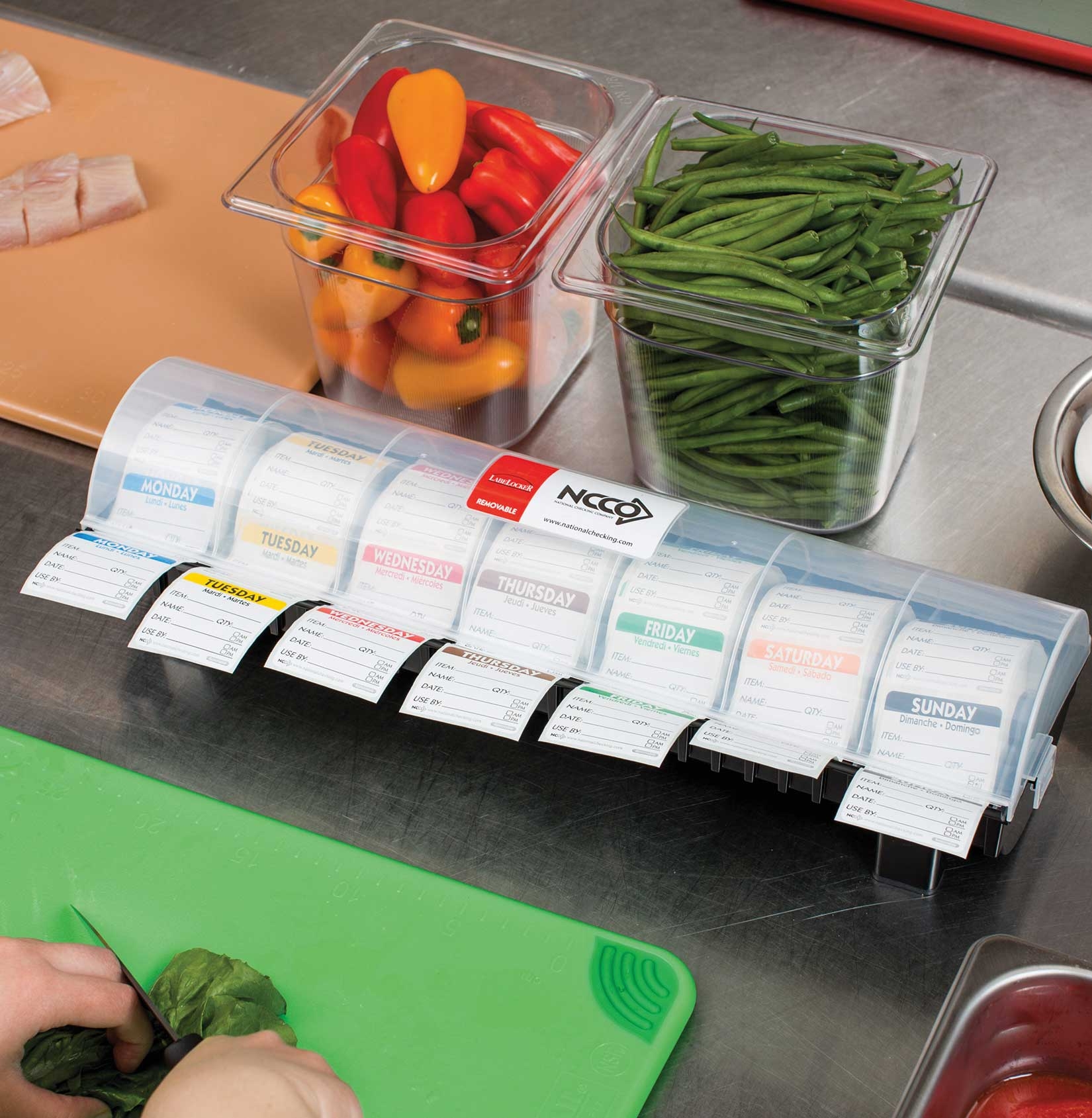National Checking Labelocker Durable Plastic Dispenser with 7 Rolls of the 2x2 Day of the Week Removable Labels.