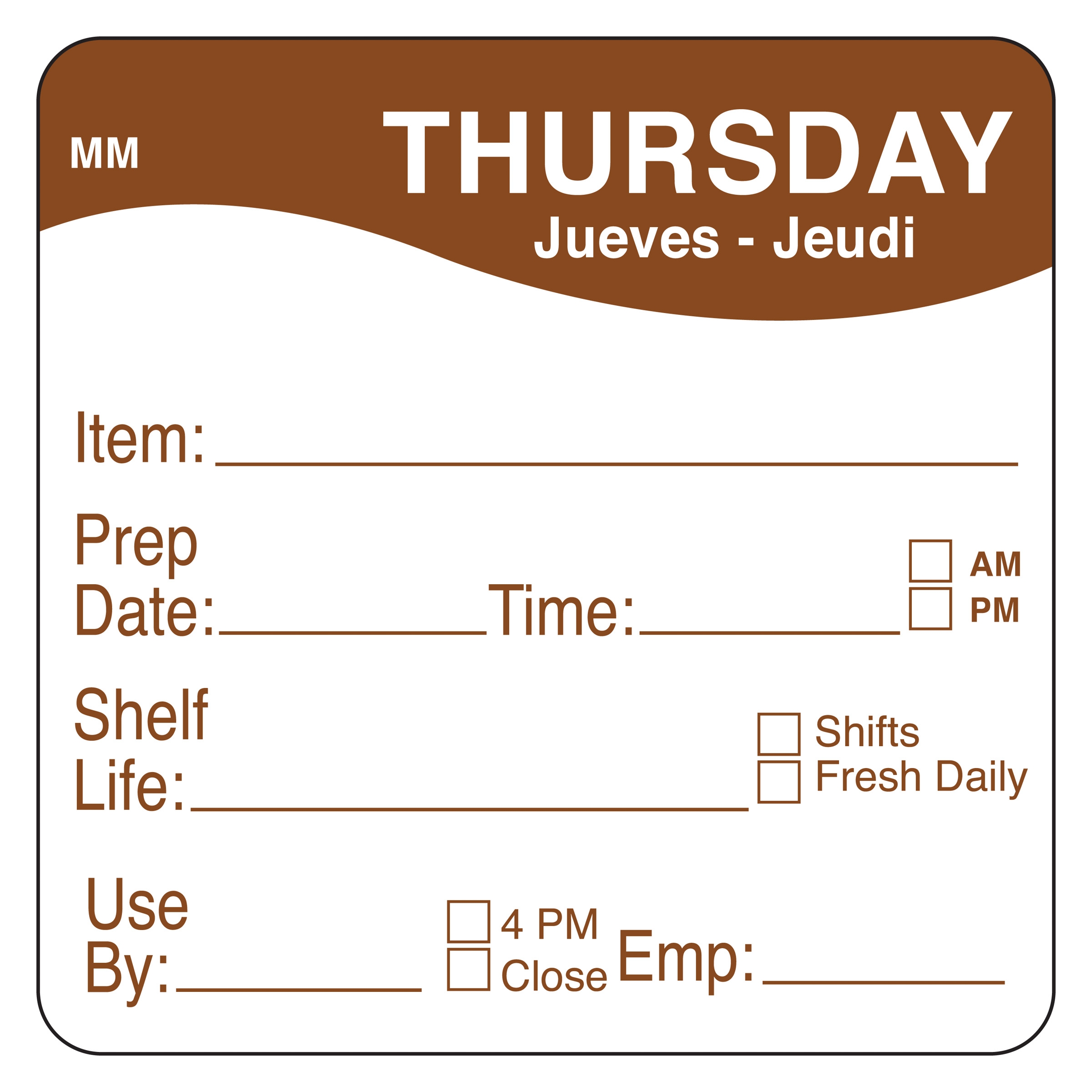 Daymark Movemark Shelf Life Day-of-the-week Removable Label – Thursday, 2 X 2 Inch -- 12 Per Case