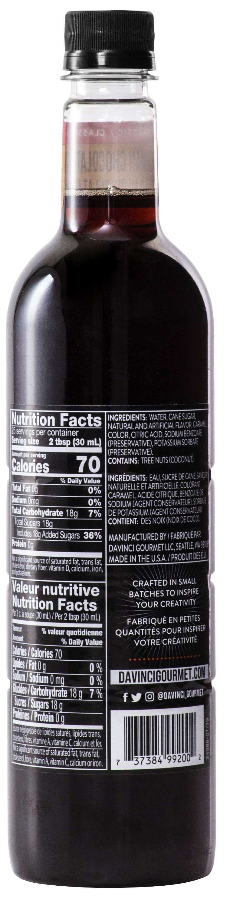 Davinci Gourmet Classic German Chocolate Cake Syrup, 750 Ml Plastic Bottle -- 4 Per Case