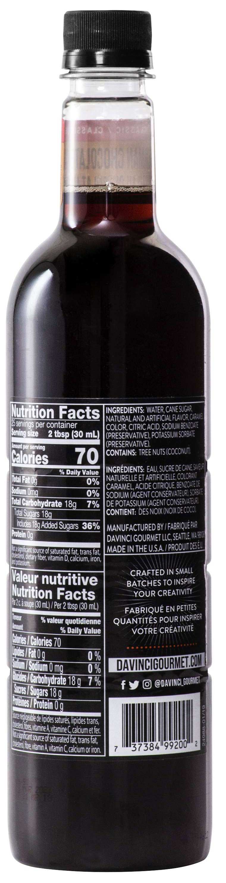 Davinci Gourmet Classic German Chocolate Cake Syrup, 750 Ml Plastic Bottle -- 4 Per Case