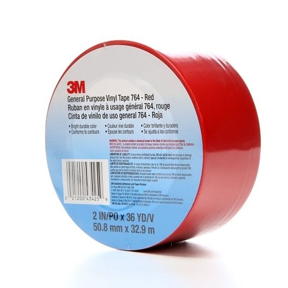 3M Red 5 Mil General Purpose Vinyl Tape, 2 inch x 36 yard - 24 per case