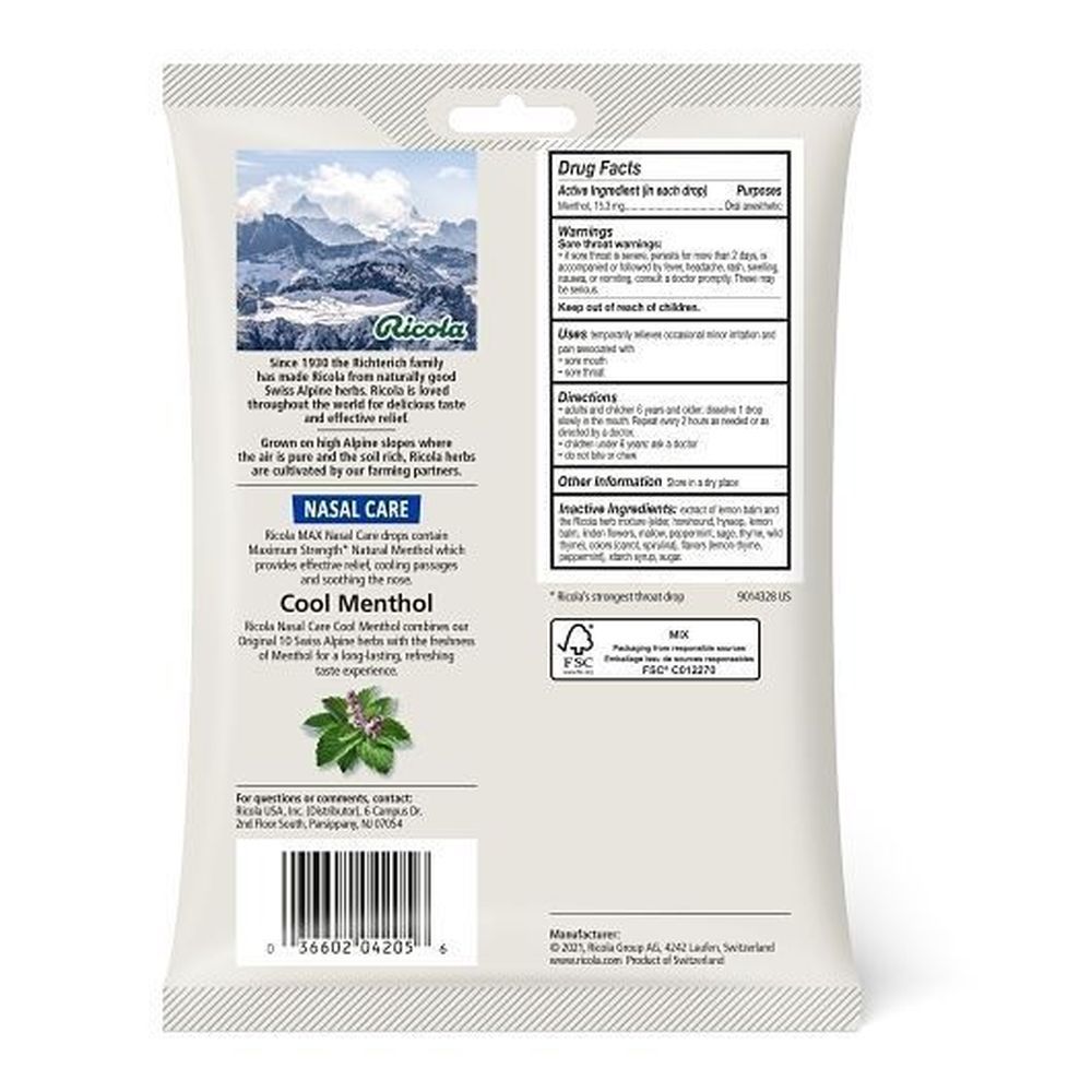 Ricola Max Cool Menthol Nasal Care Drops, 34 Count -- 36 Per Case