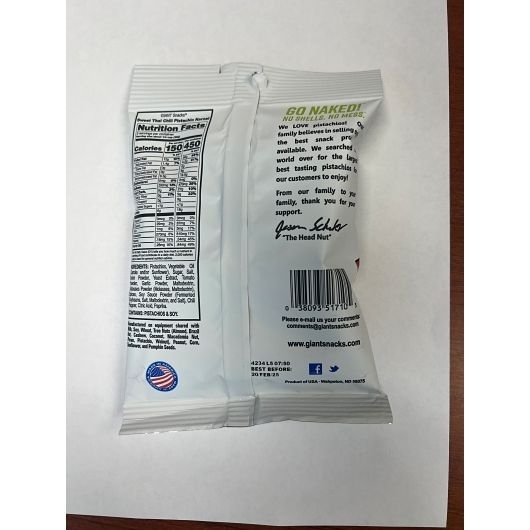 Giants Naked Sweet Thai Chili Pistachios, 3 Ounce -- 10 per case