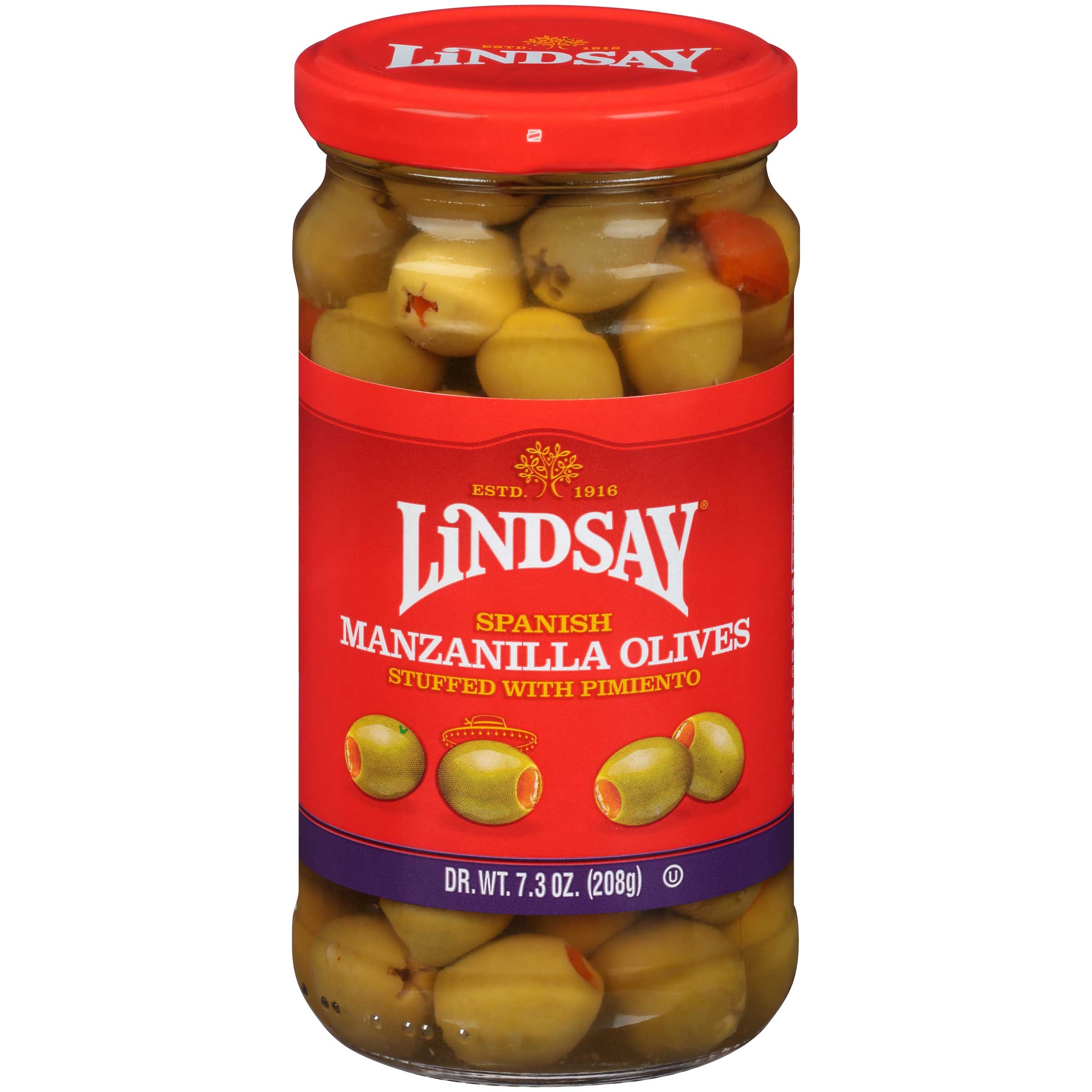 Lindsay Spanish Stuffed Manzanilla Olive, 7.3 Ounce -- 6 per case.