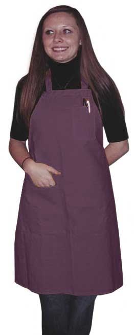 Intedge Mauve Poly/Cotton 1 Hip Pocket Deluxe Bib Apron with 1 Pen Pocket and Matching Ties, 32 inch Long x 28 inch Wide