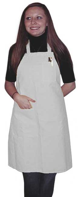 Intedge White Poly/Cotton 1 Hip Pocket Deluxe Bib Apron with 1 Pen Pocket and Matching Ties, 32 inch Long x 28 inch Wide