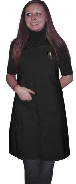 Intedge Black Poly/Cotton 1 Hip Pocket Deluxe Bib Apron with 1 Pen Pocket and Matching Ties, 32 inch Long x 28 inch Wide