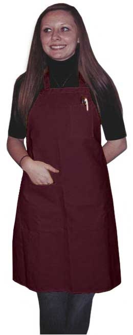 Intedge Burgundy Poly/Cotton 1 Hip Pocket Deluxe Bib Apron with 1 Pen Pocket and Matching Ties, 32 inch Long x 28 inch Wide