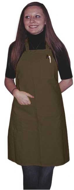 Intedge Brown Poly/Cotton 1 Hip Pocket Deluxe Bib Apron with 1 Pen Pocket and Matching Ties, 32 inch Long x 28 inch Wide