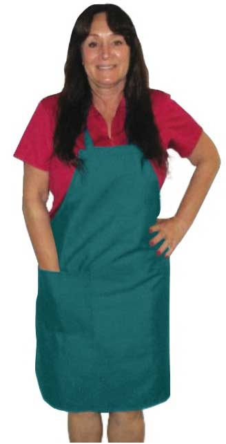 Intedge Teal Poly/Cotton 1 Hip Pocket Deluxe Bib Apron with Matching Ties, 32 inch Long x 28 inch Wide