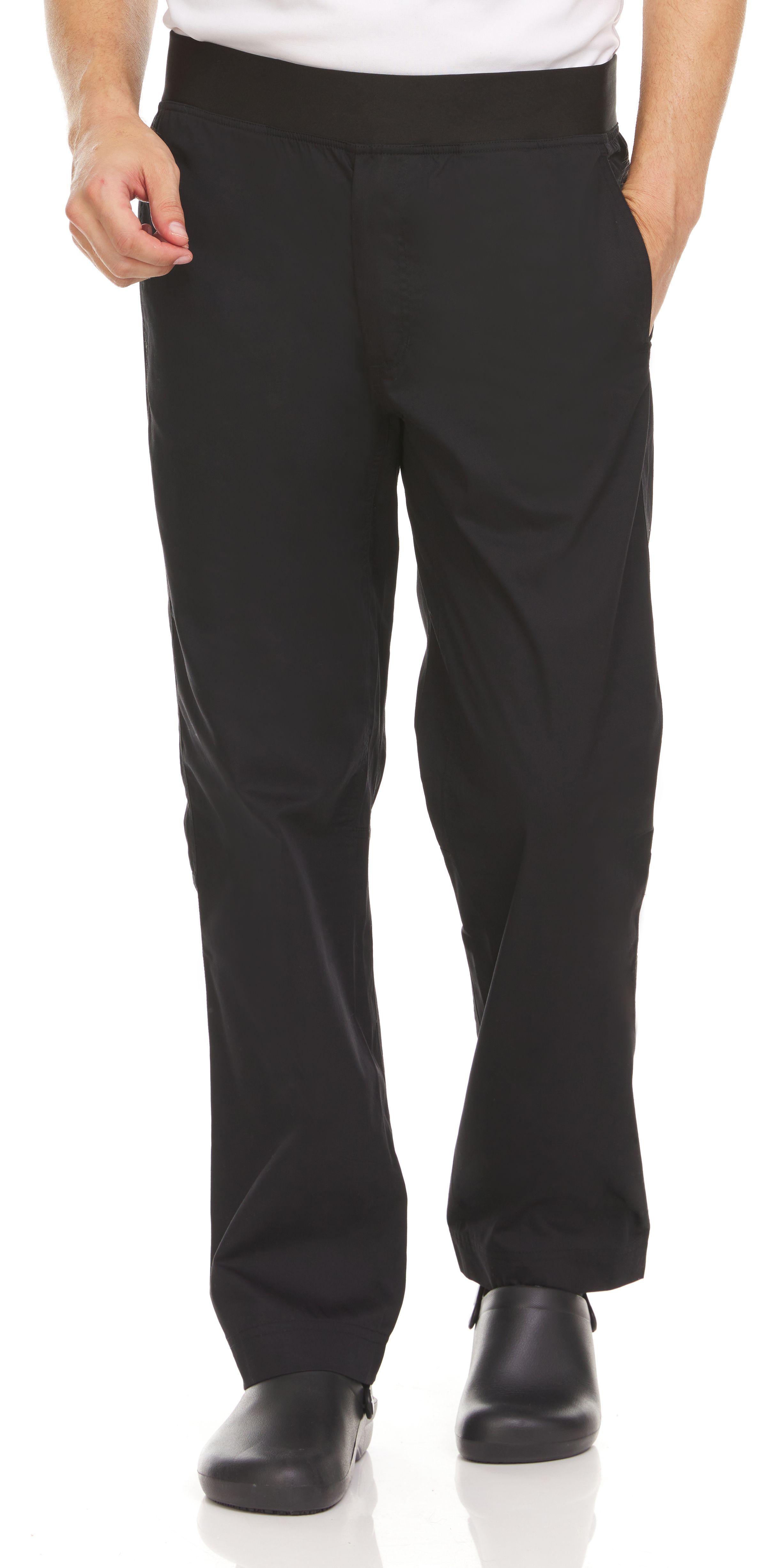 Hey Chef Black 2X Inseam Unisex Slim Fit Chef Pant with Elastic Band, 31 inch