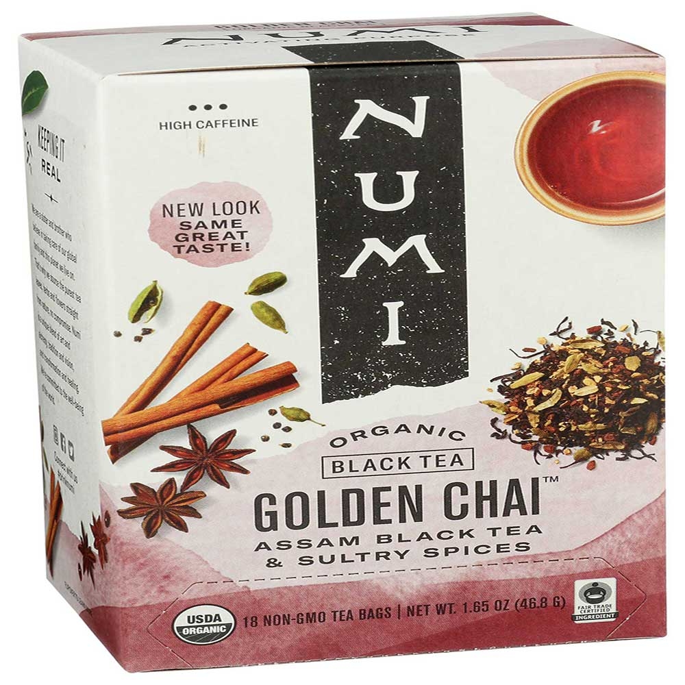 Numi Organic Golden Chai Black Tea, 18 Tea Bags -- 6 Per Case