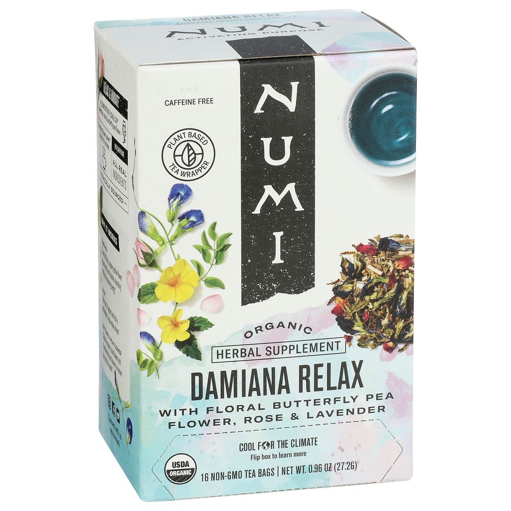 Numi Tea Organic Damiana Relax Herbal Supplement Tea Bags, 16 count -- 6 per case