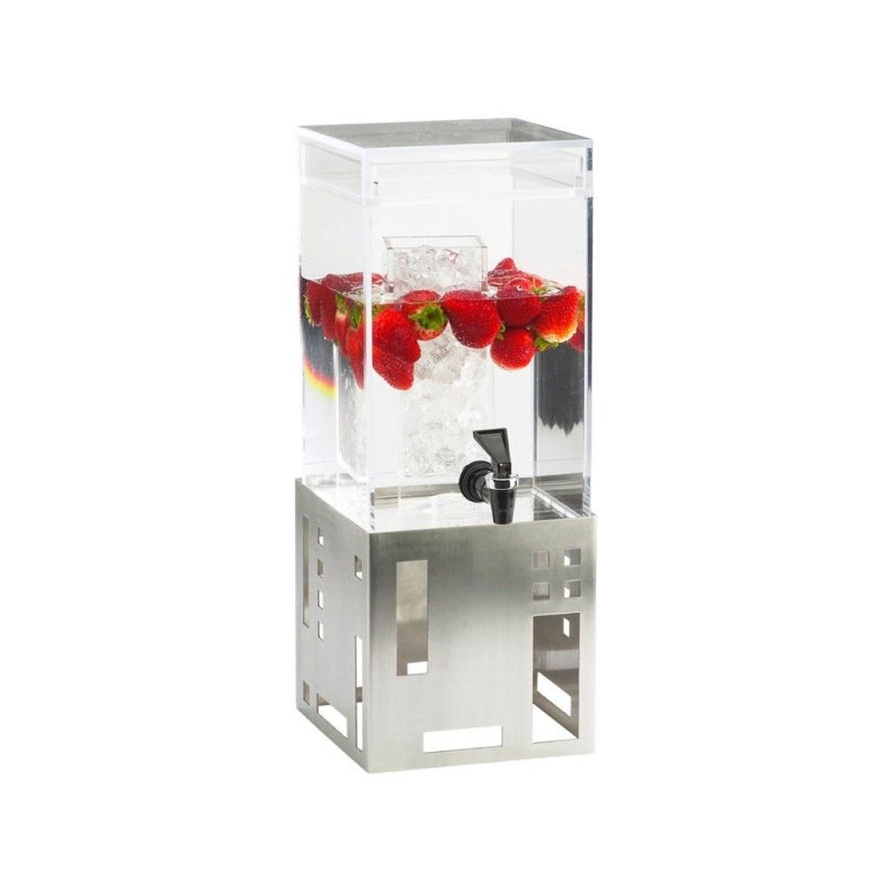 Cal-Mil Stainless Steel Base Squared Acrylic Beverage Dispenser with Ice Chamber, 7.375 x 9.375 x 17.75 inch