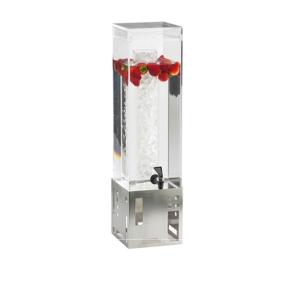 Cal-Mil Stainless Steel Base Squared Acrylic Beverage Dispenser with Ice Chamber, 7.375 x 9.375 x 25.75 inch