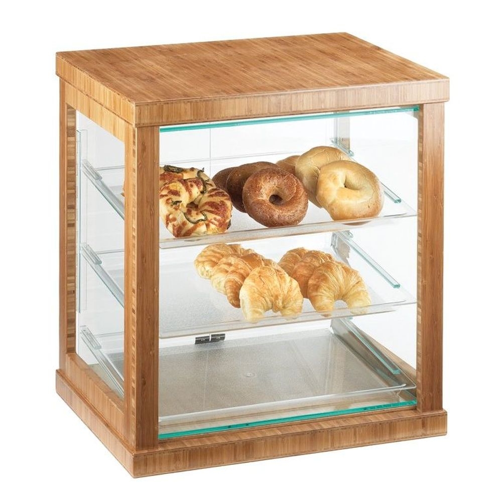 Cal-Mil Bamboo Three Tier Display Case with Rear Doors, 21 x 16.25 x 22.5 inch