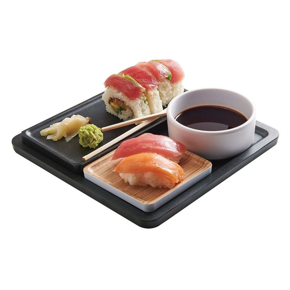 Cal-Mil Finn Black Square Modular Melamine Tray, 9 inch Width x 9 inch Depth x 0.5 inch Height -- 3 per case