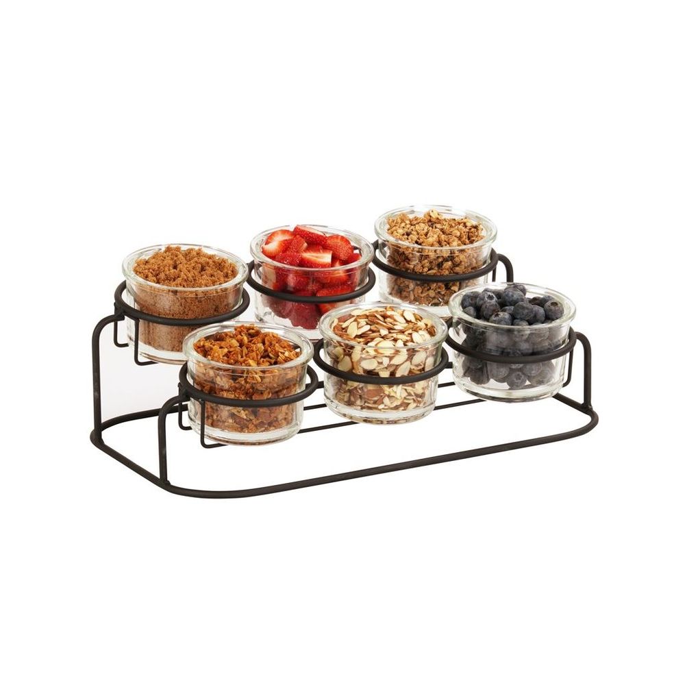 Cal-Mil Madison Black 2 Tier Condiment Display with 6 Jar, 16 inch Width x 9.25 inch Depth x 6 inch Height