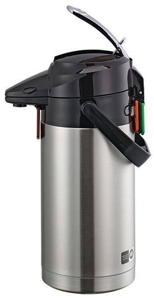 Service Ideas Signa Air Brushed Stainless and Black Vacuum Insulated Airpot with Lid, 2.5 Liter Capacity