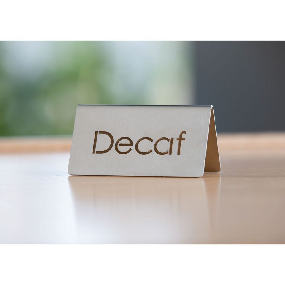 Service Ideas 18/8 Stainless Steel Brushed Finish Decaf Laser Cut ID Table Tent, 1.75 inch Width x 1.5 inch Height