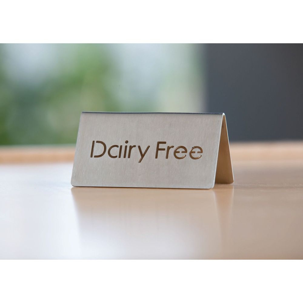 Service Ideas 18/8 Stainless Steel Brushed Finish Dairy Free Laser Cut ID Table Tent, 1.75 inch Width x 1.5 inch Height