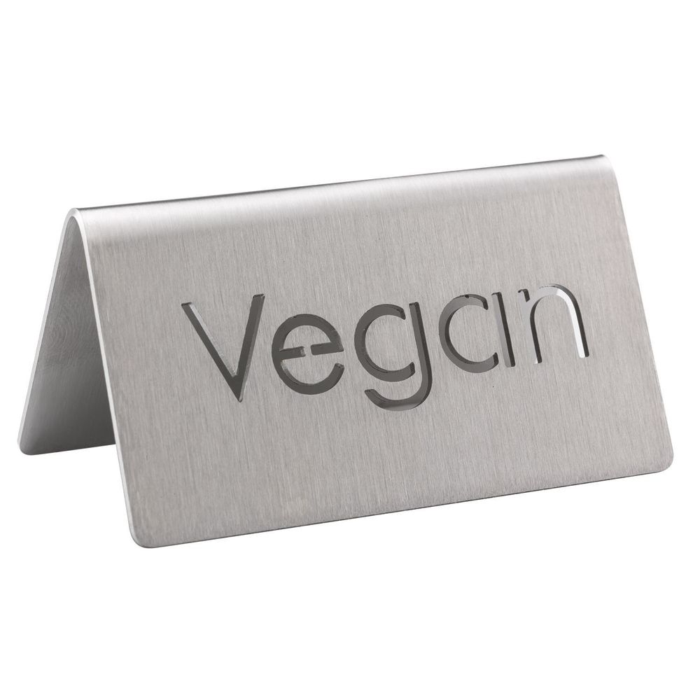 Service Ideas 18/8 Stainless Steel Brushed Finish Vegan Laser Cut ID Table Tent, 1.75 inch Width x 1.5 inch Height