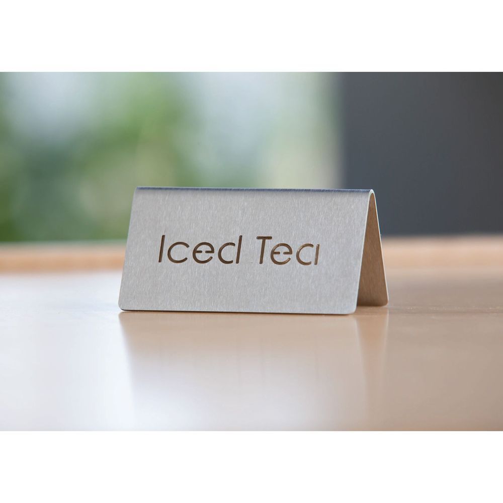 Service Ideas 18/8 Stainless Steel Brushed Finish Iced Tea Laser Cut Id Table Tent, 1.75 Inch Width X 1.5 Inch Height