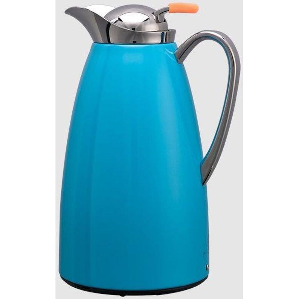 Service Ideas Classy Blue Finish Stainless Vacuum Insulated Carafe with Push Button, 1 Liter Capacity