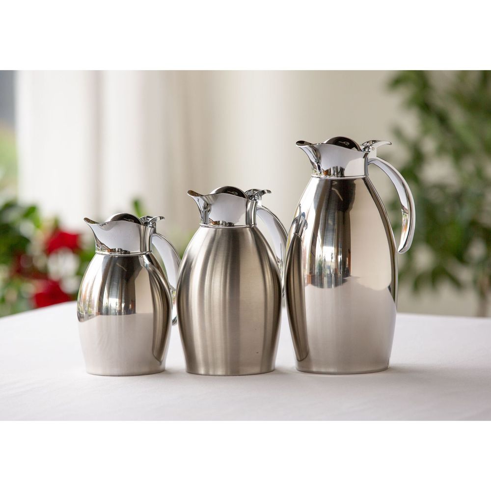 Service Ideas Nicollet Series 18/8 Stainless Steel Polished Finish Vacuum Insulated Carafe with Flip Top, 1 Liter Capacity