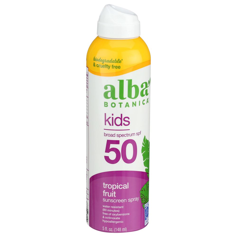 Alba Botanica Kids Tropical Fruit SPF 50 Sunscreen Spray, 5 Fluid Ounce