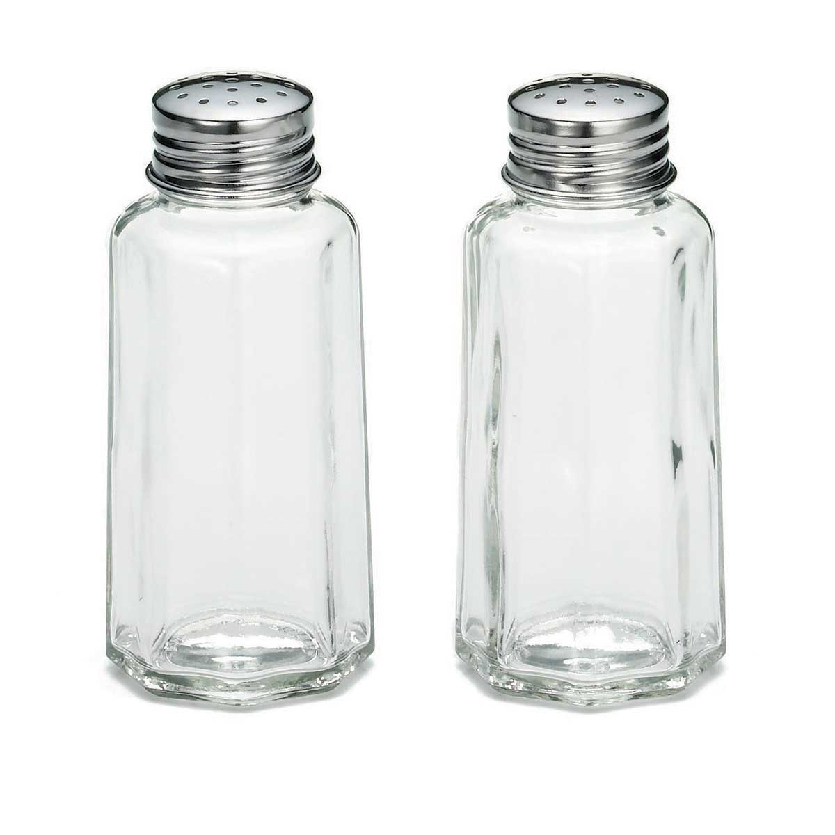 Tablecraft Stainless Steel Flat Top Paneled Glass Salt And Pepper Shaker, 2 Ounce Capacity -- 72 Per Case
