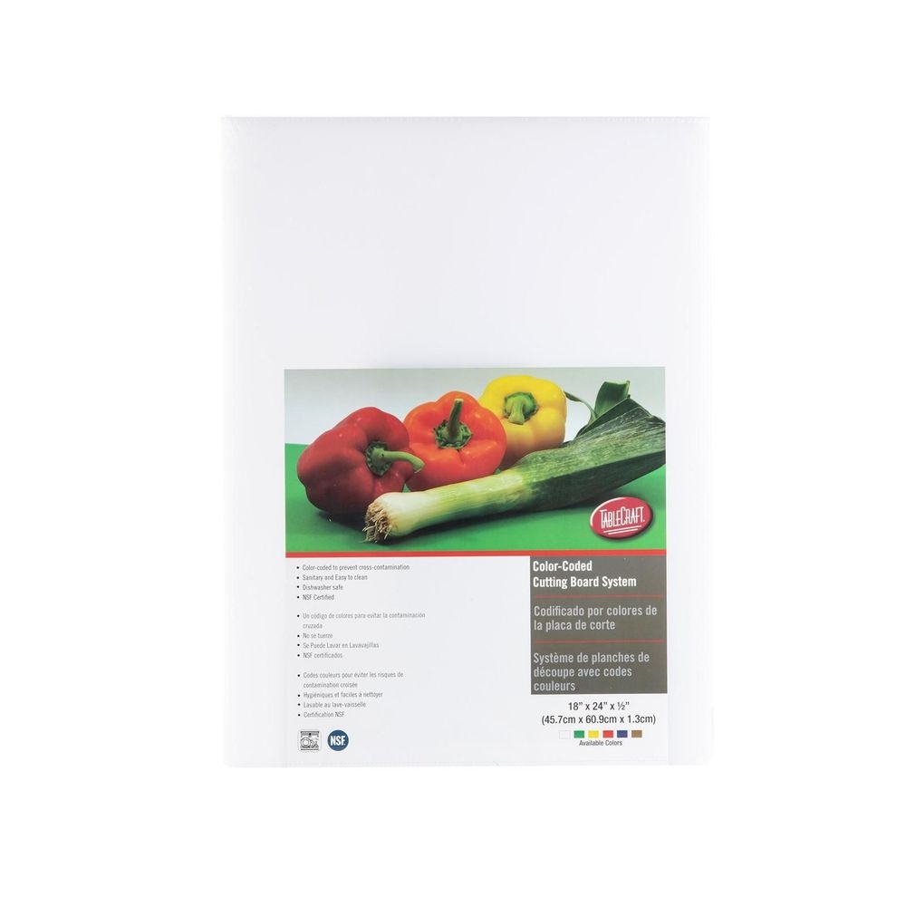 Tablecraft White Polyethylene Rectangular Cutting Board, 24 x 18 x 0.5 inch