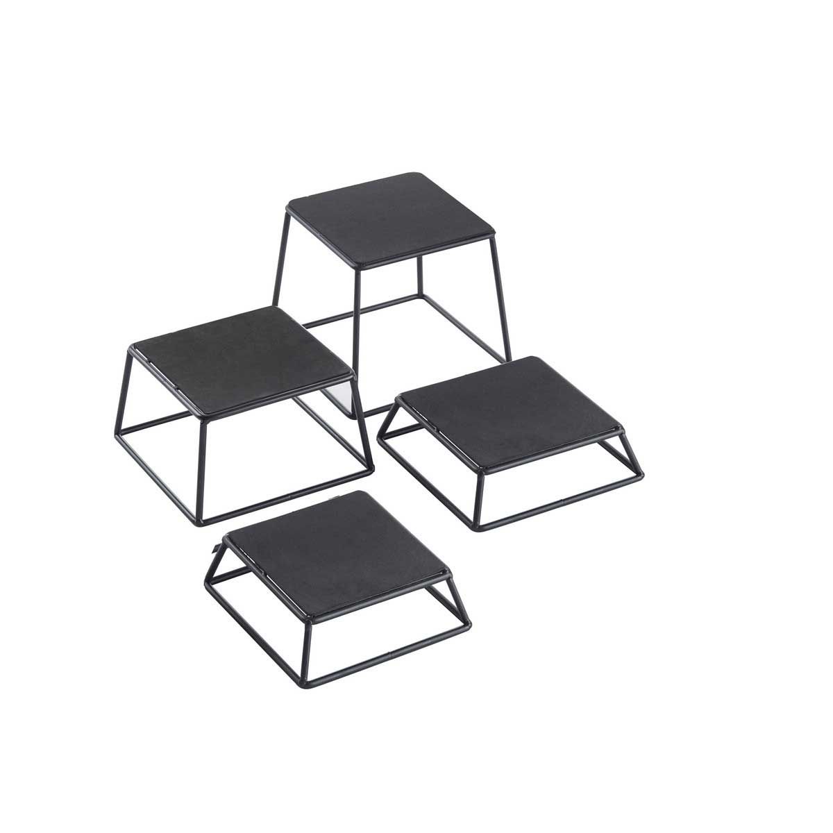 Tablecraft Black Powder Coated Steel Square 4 Piece Riser Set With Non Slip Top, Set Of 4