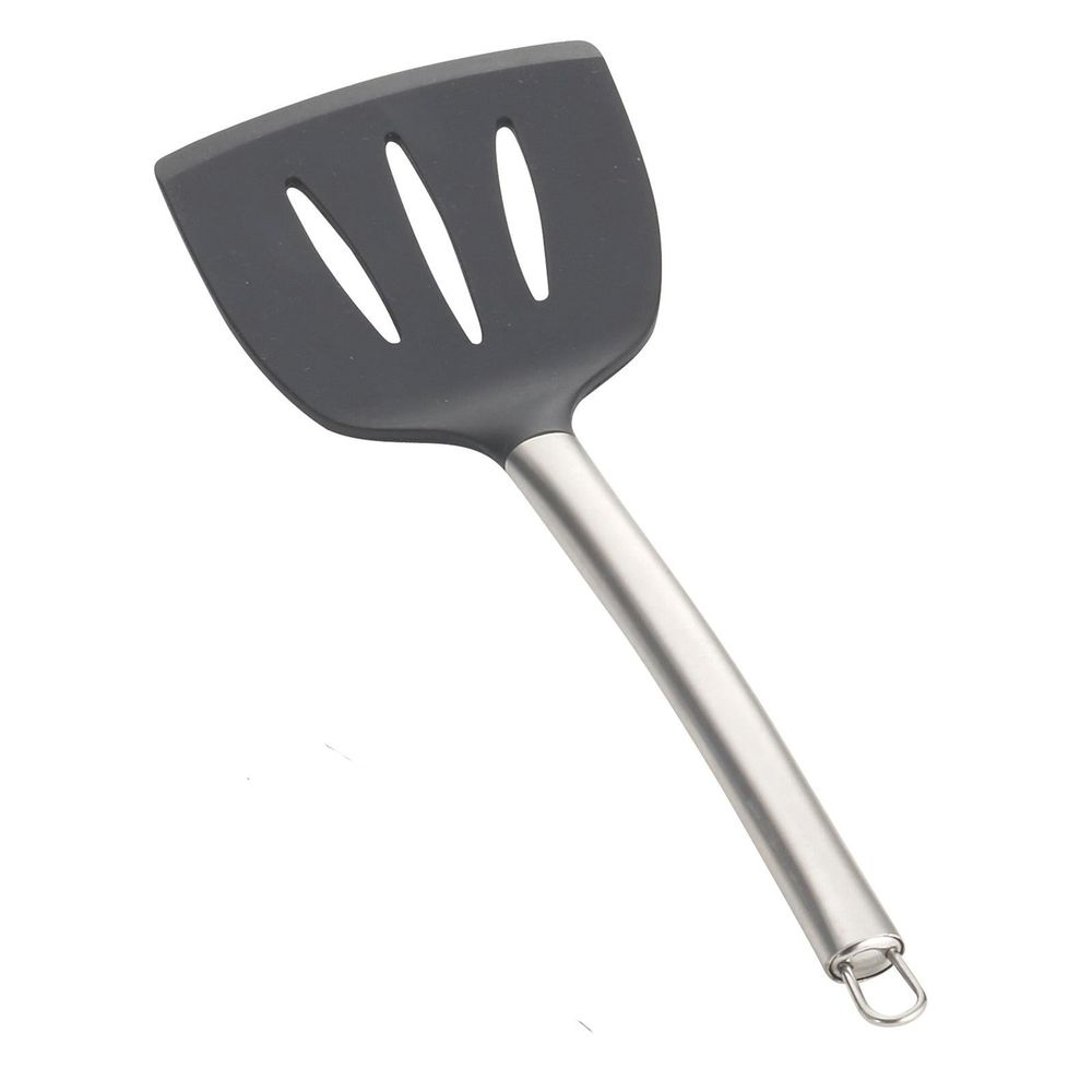 Tablecraft Silicone Wide Slotted Spatula with Stainless Steel Handle, 14 inch Length