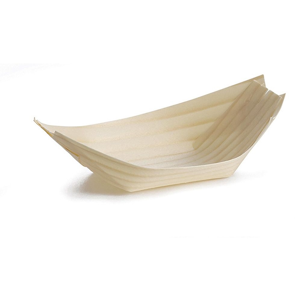 Tablecraft 3 Ounce Medium Natural Poplar Wood Disposable Serving Boat, 50 count -- 12 per case