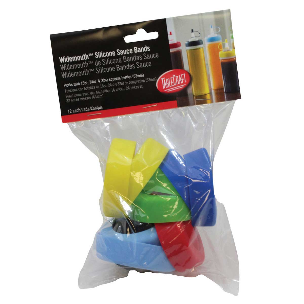 Tablecraft Assorted Silicone Sauce Band For 63mm Squeeze Bottles, 12 Count
