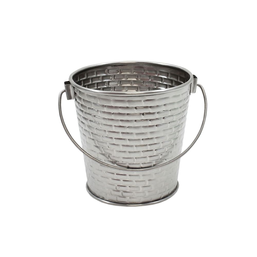 Tablecraft Brickhouse Collection Stainless Steel with Embossed Brick Pattern Round Pail with Handle, 16.5 Ounce Capacity