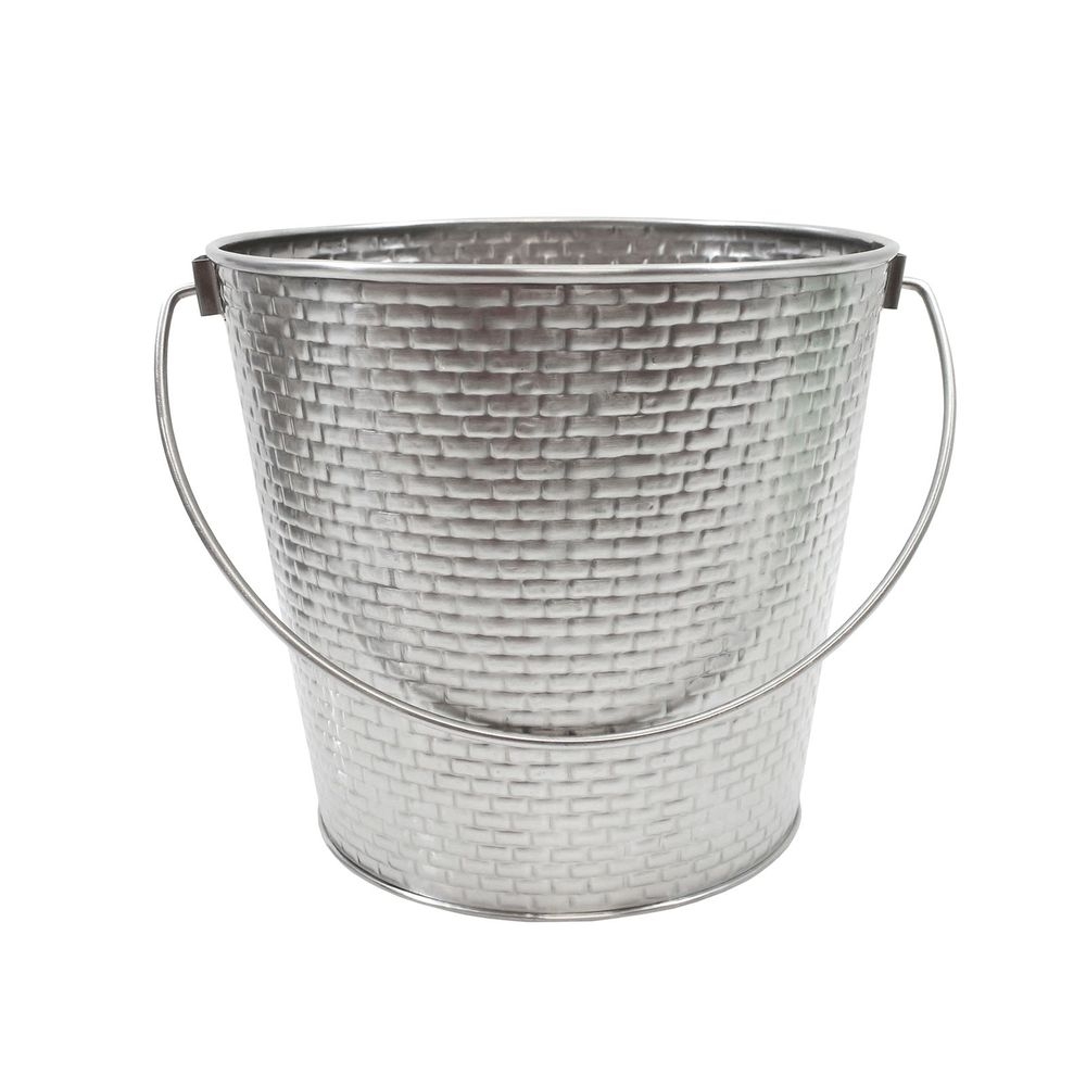 Tablecraft Brickhouse Collection Stainless Steel with Embossed Brick Pattern Round Pail with Handle, 1.25 Gallon Capacity