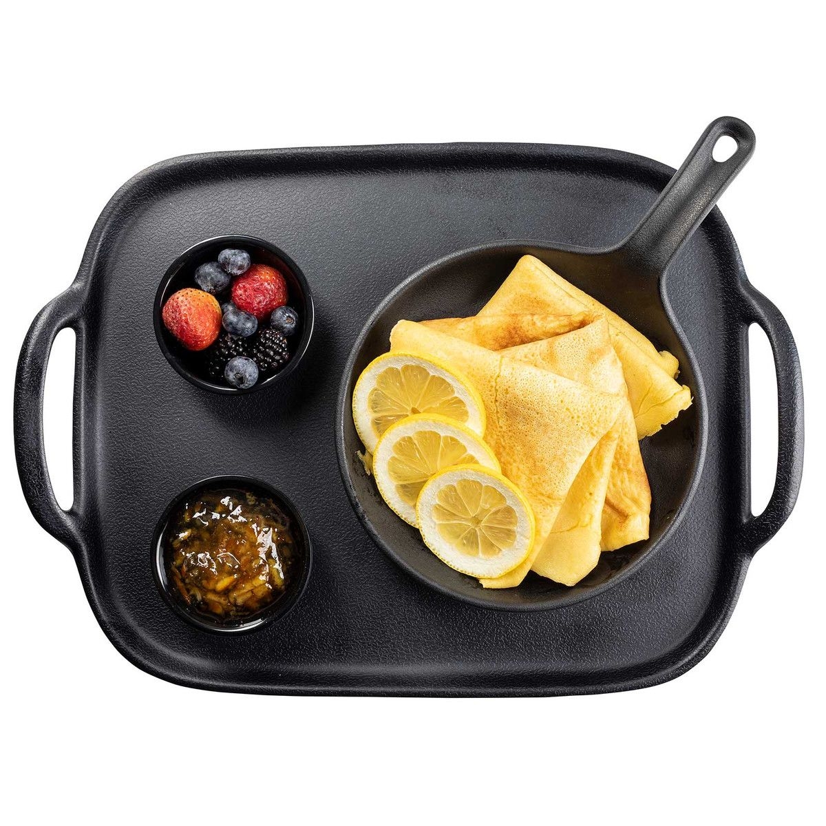 Tablecraft Cast Iron Finish Round Melamine Skillet with 3 inch Handle, 6.5 x 6.5 x 1.75 inch