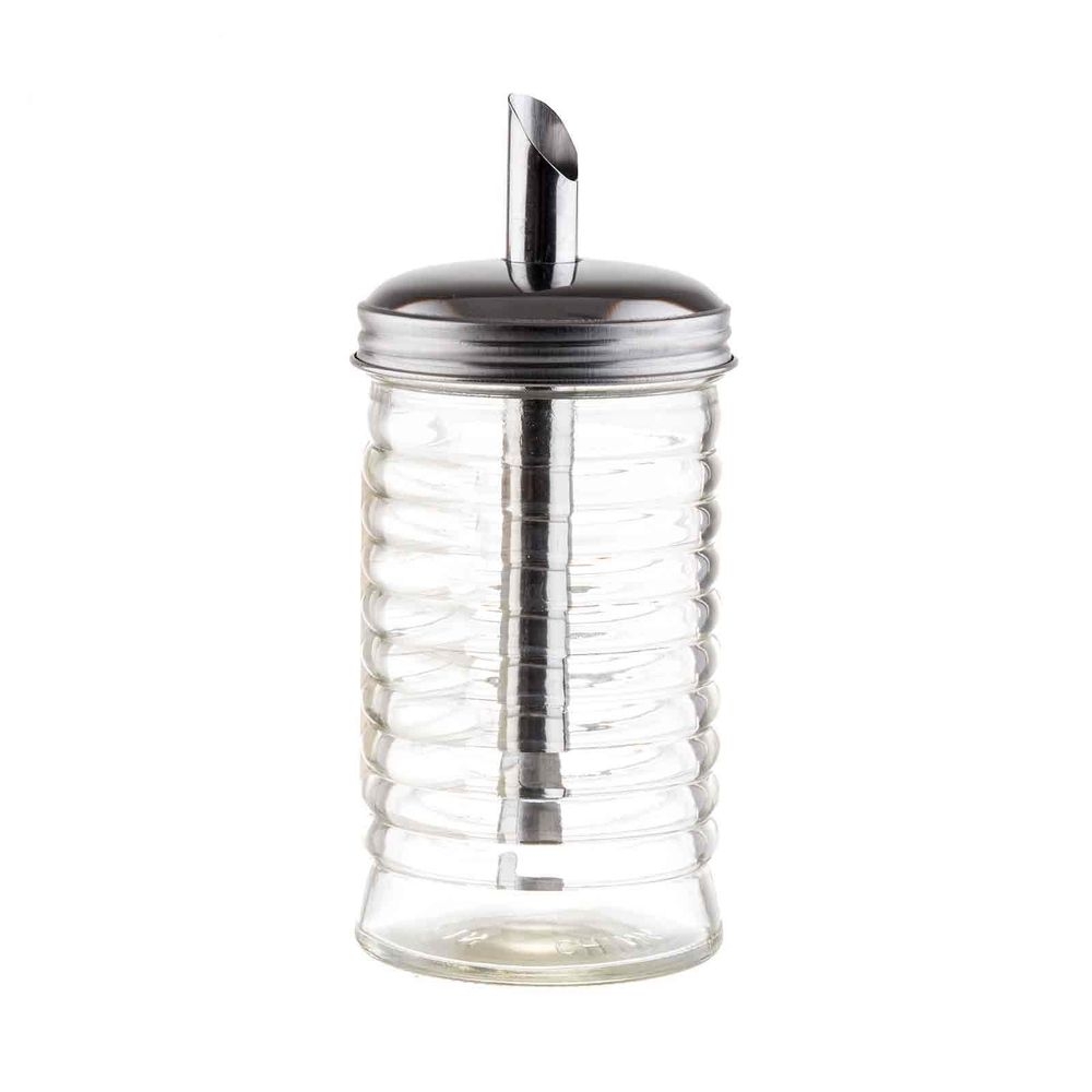 Tablecraft Beehive Collection Glass Sugar Pourer with Stainless Steel Pour Spout Top, 12 Ounce Capacity -- 12 per case
