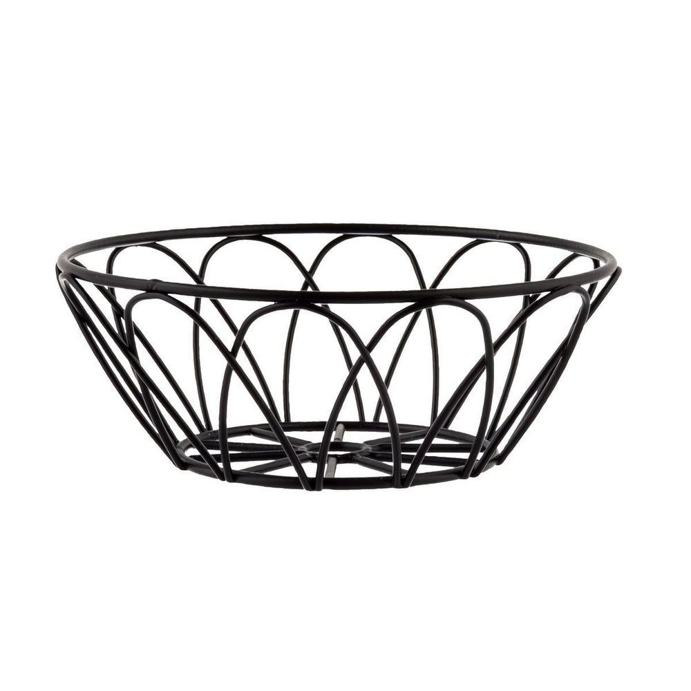 Tablecraft Petal Collection Black Powder Coated Metal Round Serving Basket, 6 x 6 x 2.25 inch